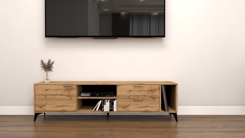 Szafka RTV Velmi II dąb wotan 175cm Glamour złoto