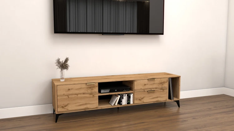 Szafka RTV Velmi II dąb wotan 175cm Glamour złoto