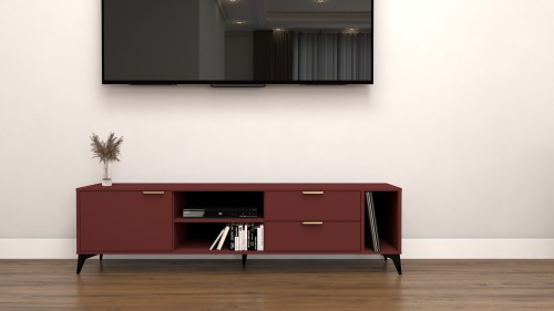 Szafka RTV Velmi II czerwony oxid 175cm Glamour złoto