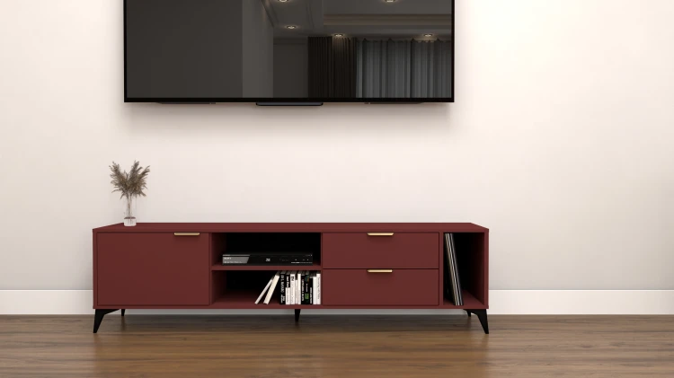 Szafka RTV Velmi II czerwony oxid 175cm Glamour złoto