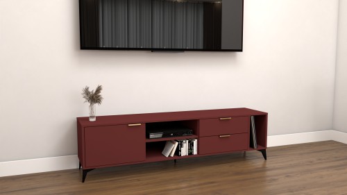 Szafka RTV Velmi II czerwony oxid 175cm Glamour złoto