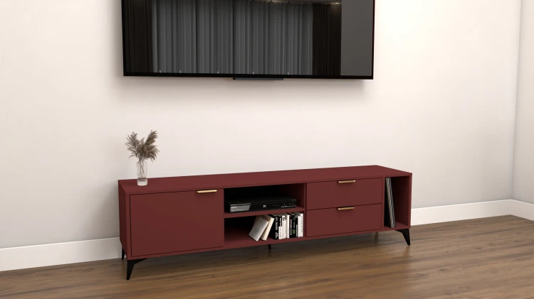 Szafka RTV Velmi II czerwony oxid 175cm Glamour złoto