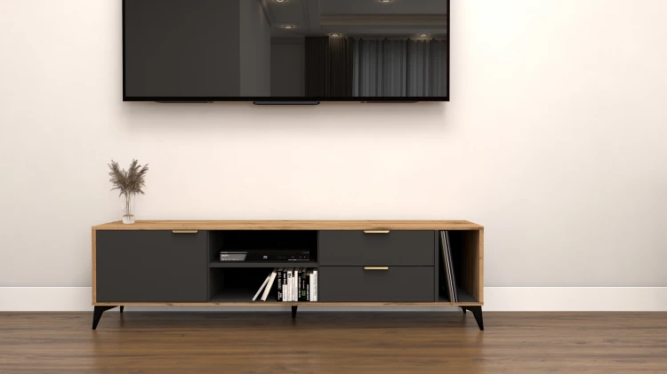 Szafka RTV Velmi II dąb wotan, antracyt 175cm Glamour złoto