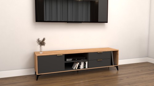 Szafka RTV Velmi II dąb craft złoty, antracyt 175cm Glamour złoto