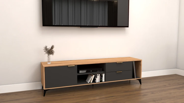 Szafka RTV Velmi II dąb craft złoty, antracyt 175cm Glamour złoto