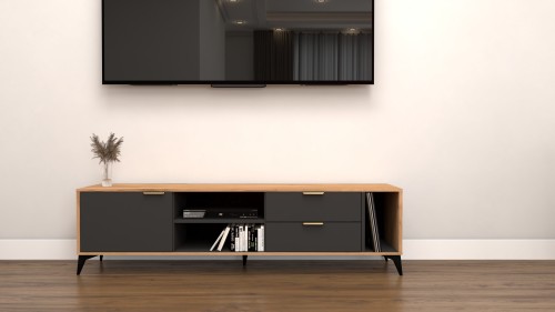 Szafka RTV Velmi II dąb craft złoty, antracyt 175cm Glamour złoto