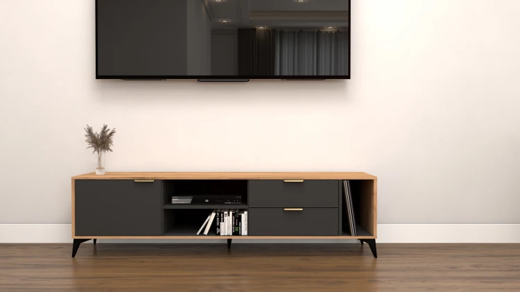 Szafka RTV Velmi II dąb craft złoty, antracyt 175cm Glamour złoto