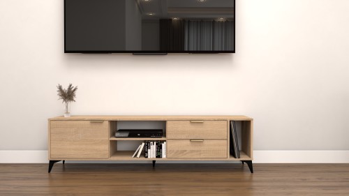 Szafka RTV Velmi II sonoma, antracyt 175cm Glamour złoto