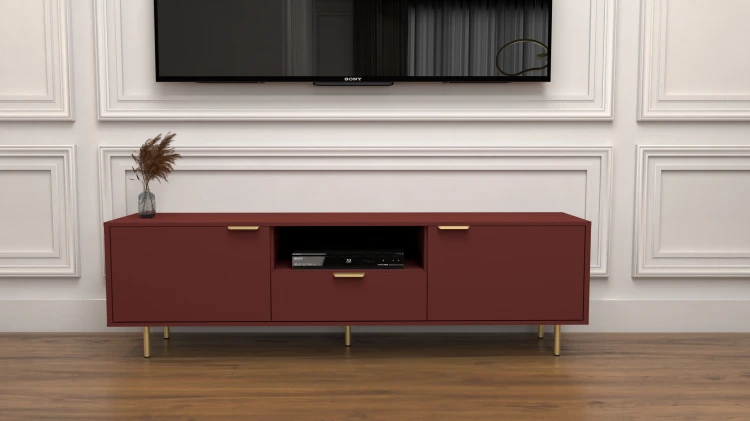 Szafka RTV Glam czerwony oxid Glamour złoto