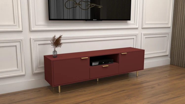 Szafka RTV Glam czerwony oxid Glamour złoto