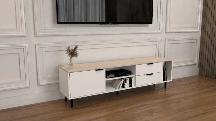 Szafka RTV Nordic biała kaszmir 175 cm w stylu skandynawskim