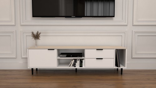 Szafka RTV Nordic biała kaszmir 175 cm w stylu skandynawskim