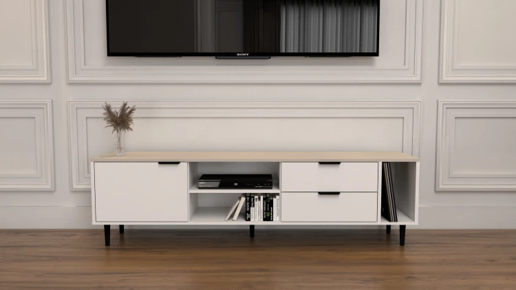 Szafka RTV Nordic biała kaszmir 175 cm w stylu skandynawskim