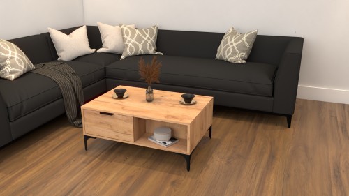 Stolik kawowy VORELLO loft dąb craft złoty