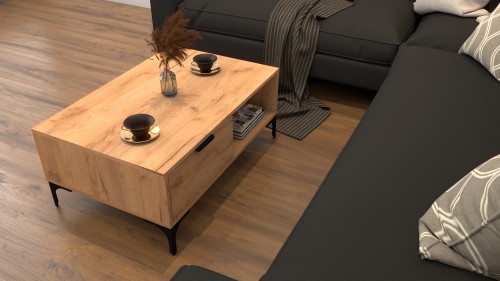 Stolik kawowy VORELLO loft dąb craft złoty