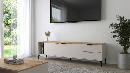 Szafka RTV VORELLO dąb craft złoty kaszmir 175cm beżowa telewizor 75 cali