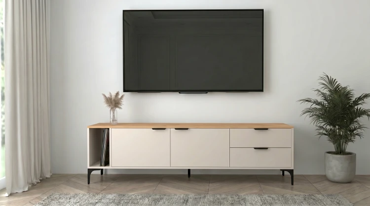 Szafka RTV VORELLO dąb craft złoty kaszmir 175cm beżowa telewizor 75 cali