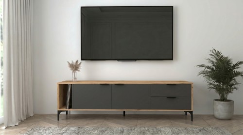 Szafka RTV Vorello dąb wotan, antracyt 175cm loft drewniana