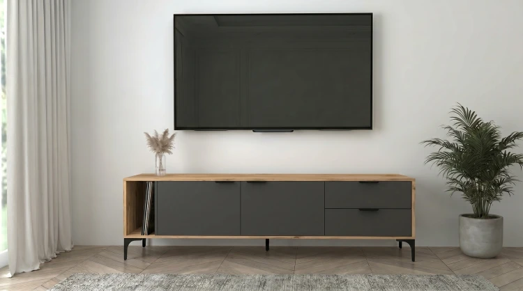 Szafka RTV Vorello dąb wotan, antracyt 175cm loft drewniana