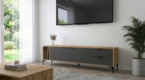 Szafka RTV Vorello dąb wotan, antracyt 175cm loft drewniana