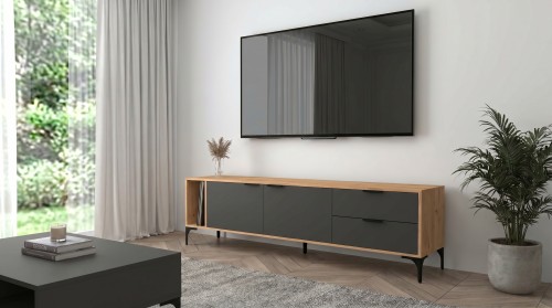 Szafka RTV VORELLO dąb craft złoty, antracyt 175cm