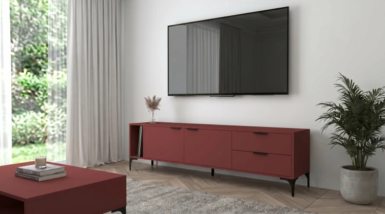 Szafka RTV Vorello czerwony oxid 175cm loft