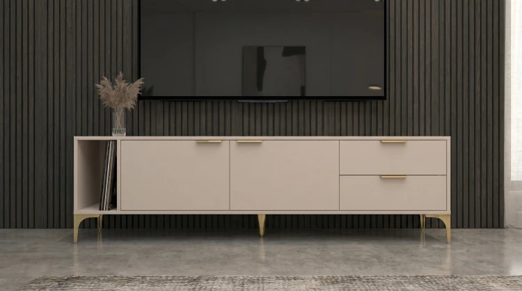Szafka RTV Vorello kaszmir 175cm beżowa Glamour złoto