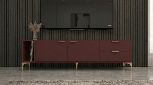 Szafka RTV Vorello czerwony oxid 175cm Glamour złoto