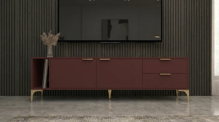 Szafka RTV Vorello czerwony oxid 175cm Glamour złoto