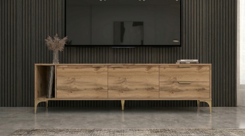 Szafka RTV Vorello dąb wotan 175cm Glamour złoto