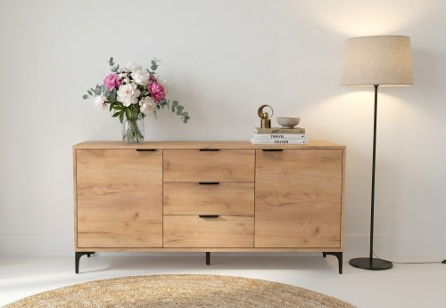 Komoda VORELLO loft dąb craft złoty