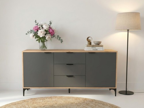 Komoda VORELLO loft dąb craft złoty , antracyt