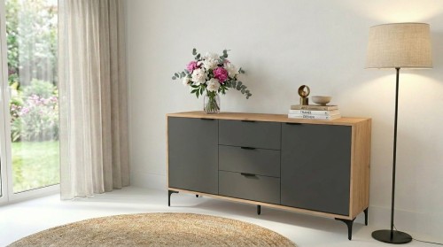 Komoda VORELLO loft dąb craft złoty , antracyt