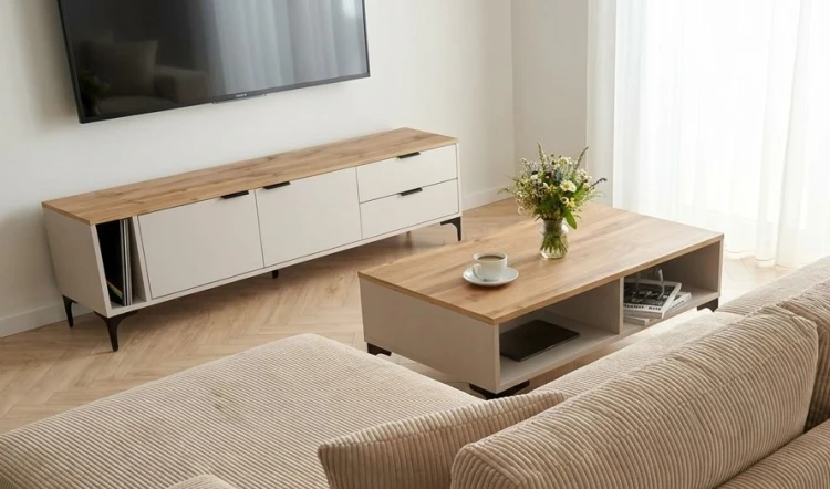 Stolik kawowy VORELLO II loft dąb wotan kaszmir