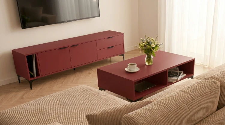 Stolik kawowy VORELLO loft Czerwony oxid